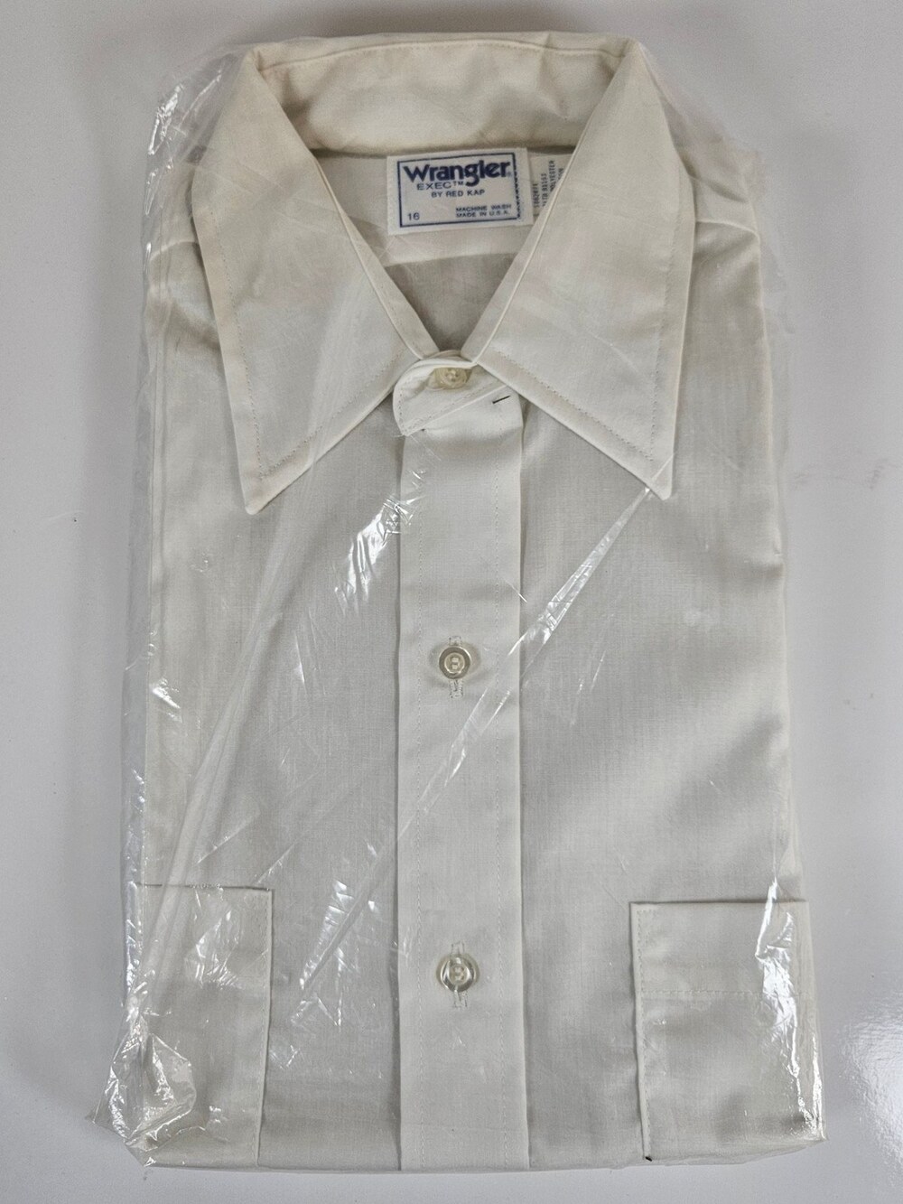 Vintage 80s Wrangler Red Kap Work Shirt Long Sleeve Men's Cream Size 16